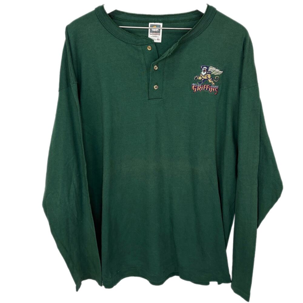 Vintage Grand Rapids Griffins Single Stitch Long Sleeve Henley Shirt - Men's XL